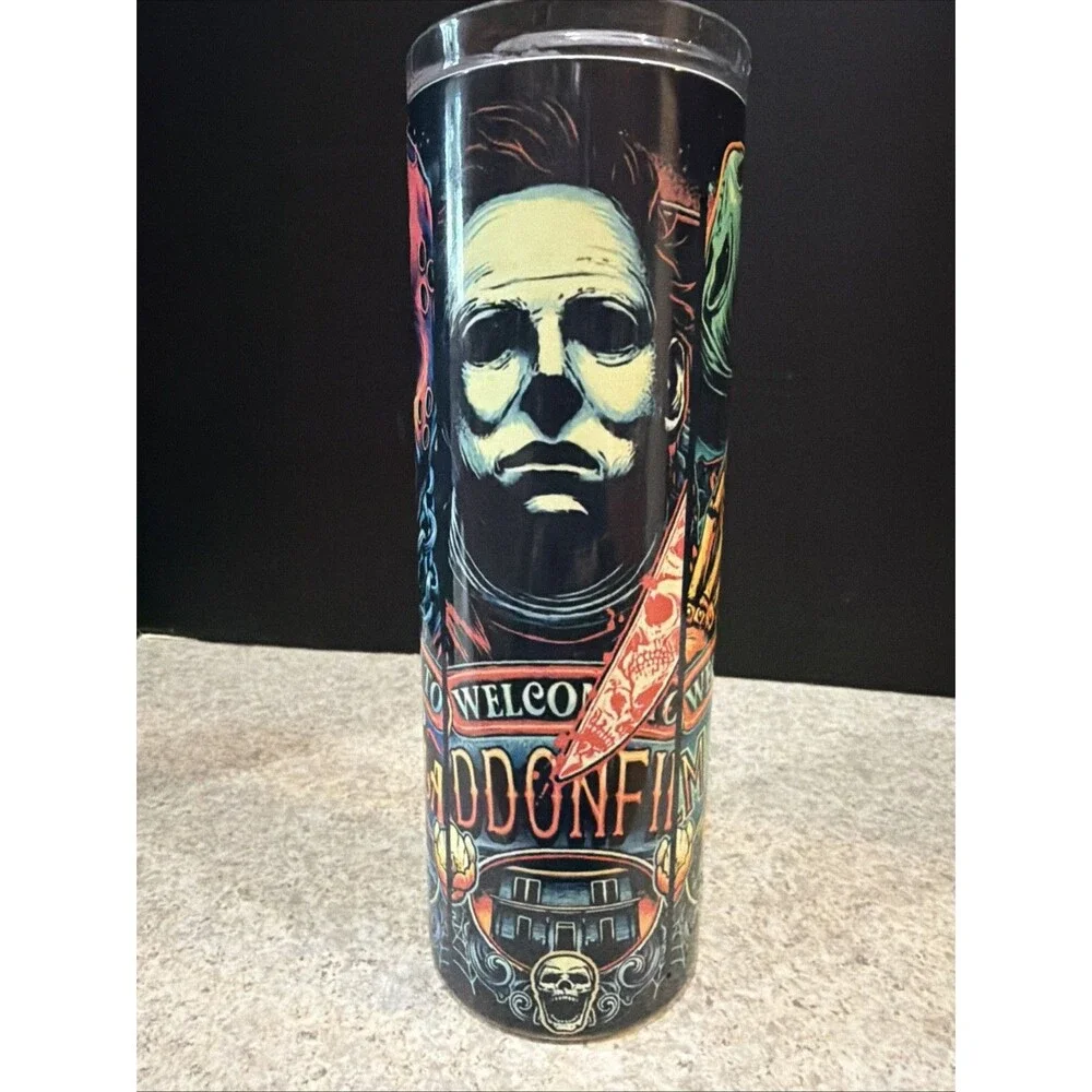 PENNY WISE IT CLOWN HALLOWEEN JASON 20 OZ STAINLESS STEEL TUMBLER CUP LID
